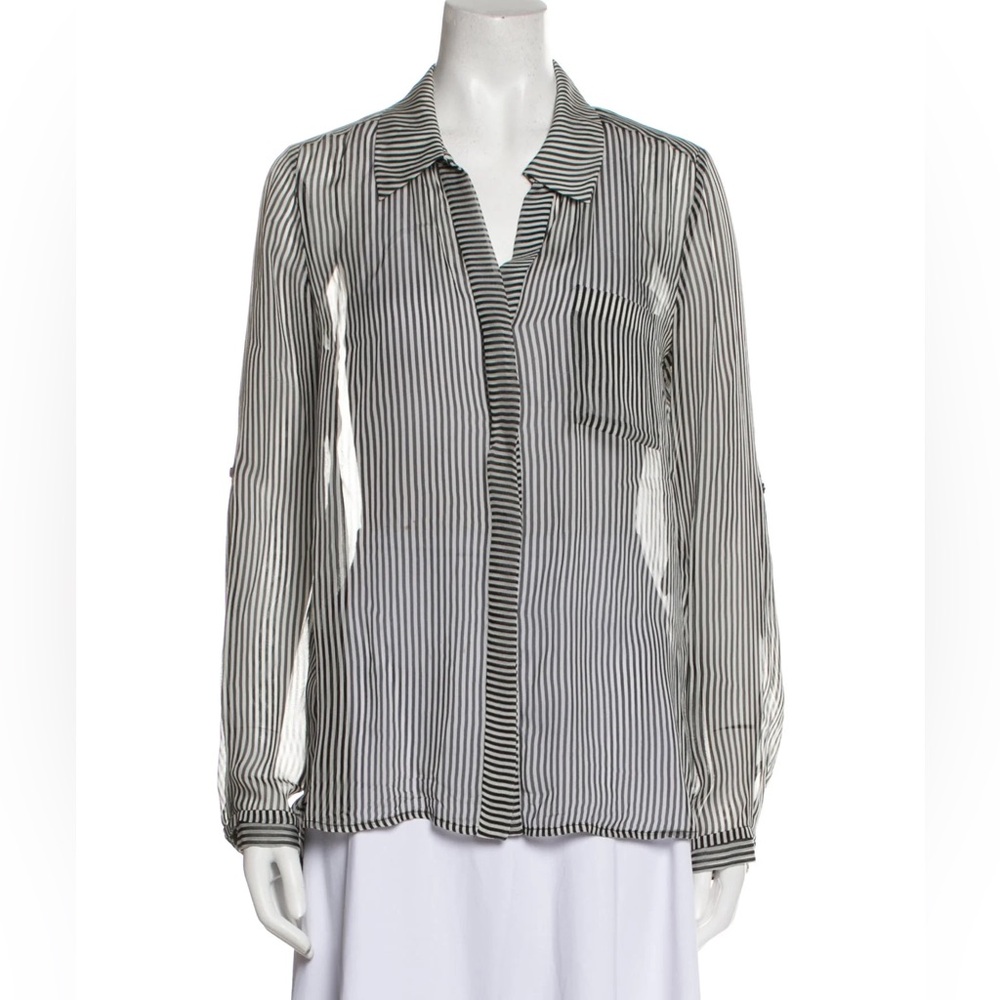 DVF Diane Von Furstenberg Lorelei Two Black/White Silk Striped SheerBlouse Sz.10 - Picture 5 of 9